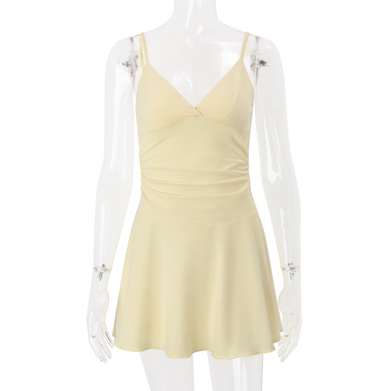 Zendea Women's Spaghetti Strap A-Line Mini Dress Stretch Polyester Sleeveless Dress