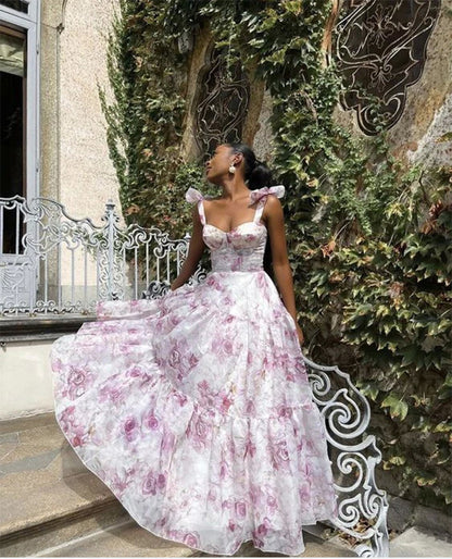 Zendea Women's Strapless Floral Organza Maxi Evening Dress Sleeveless Formal Gown